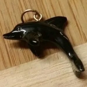 14K Hawaiian Black Coral Dolphin Pendant